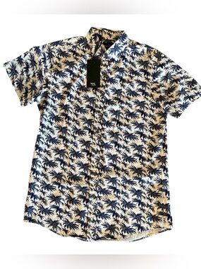 Rodd & Gunn White Short-Sleeve Palm Print Button-Up Shirt with Navy Motif